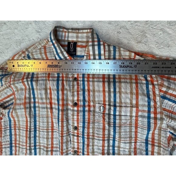 Phat Farm Mens Button Up Cotton Textured Multicolor Plaid Shirt XXL Short Sleeve - Picture 7 of 9
